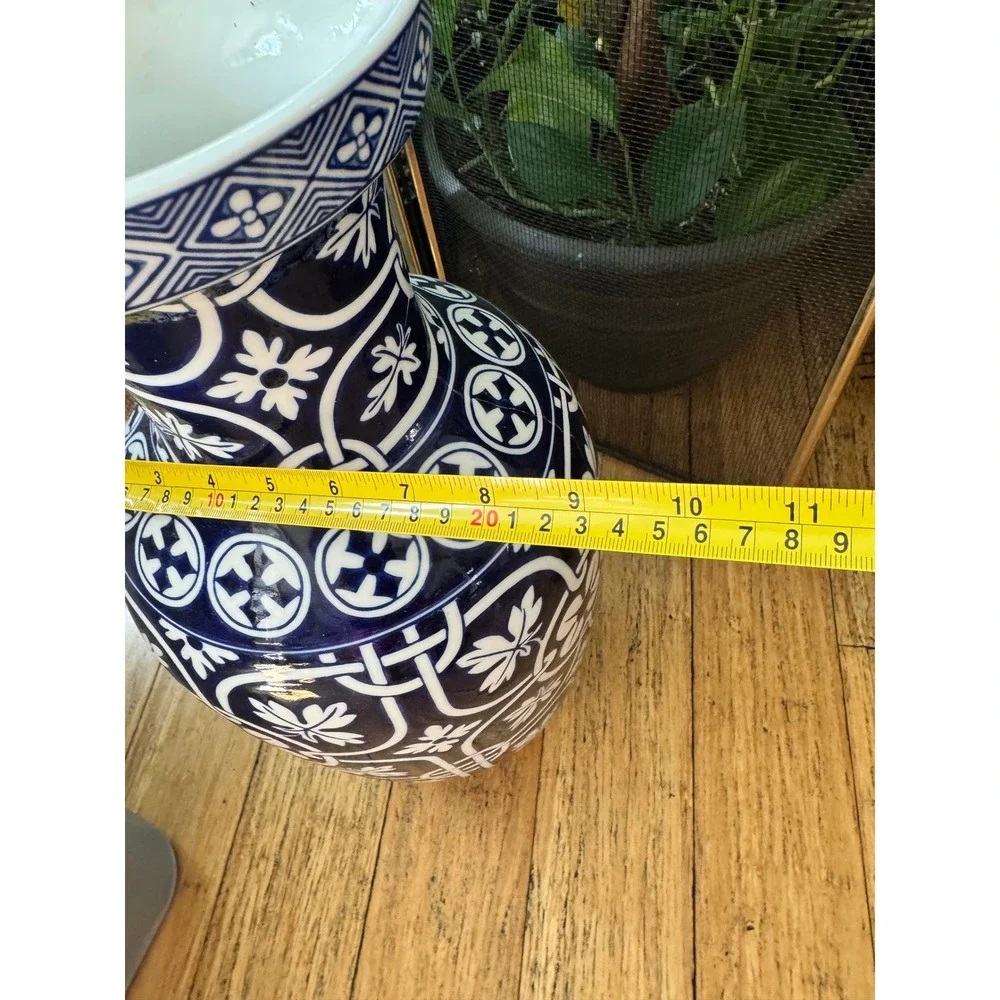 Z Gallerie Indigo Blue Clover Ceramic Vase 20.5